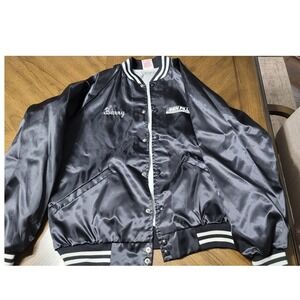 Vintage Cardinal Cecil County Dragway Satin Bomber Jacket Mens Large Black USA